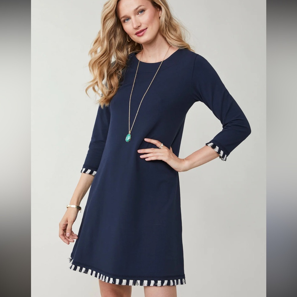 Spartina 449 Navy Dress with Fringe Accents